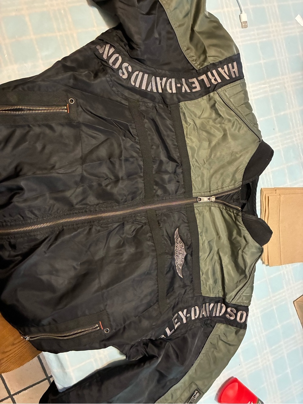 Harley-Davidson Black and Olive Green Two-Tone Jacket